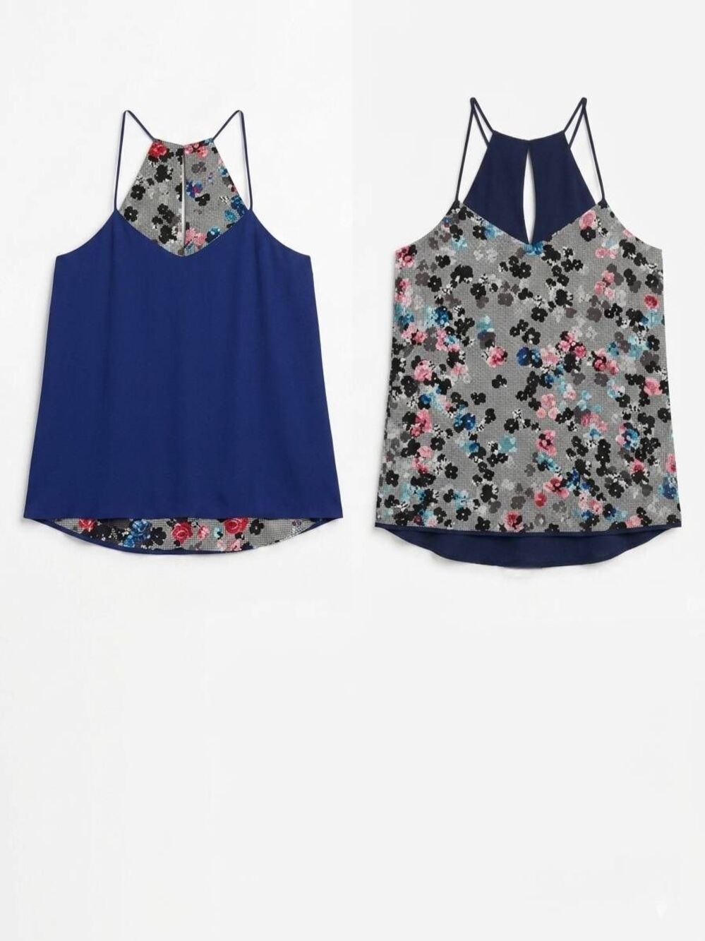 🔺️Express Blue & Floral Houndstooth Reversible Halter Sleeveless Top Large